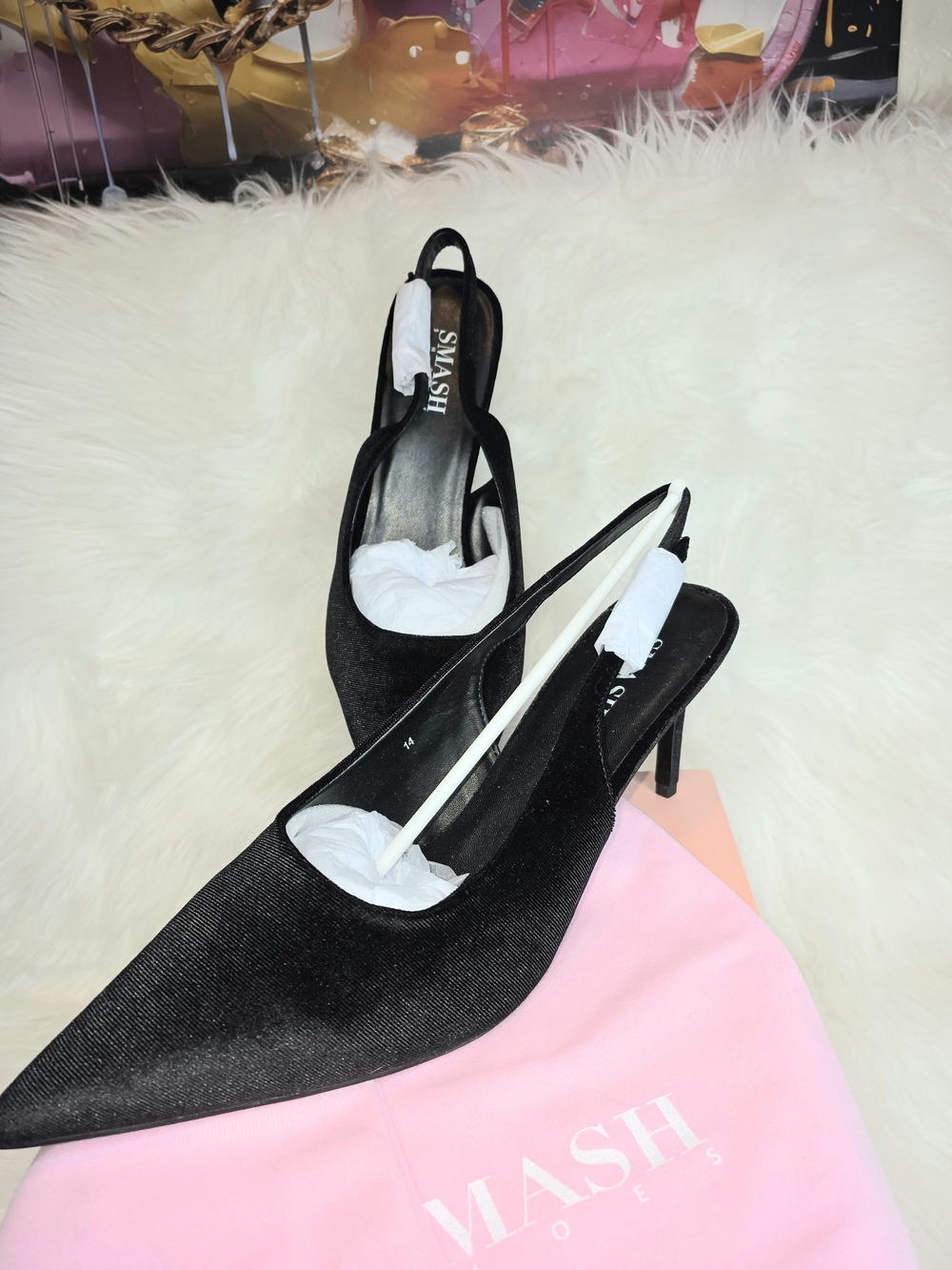 Smash Black Dion Pointed Slingback Heels Size 14 NWT Retail $160  Dustbag